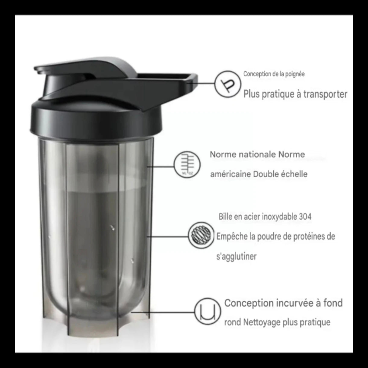 Shaker à protéines portable 500 ml avec fouet métallique pour sportifs et amateurs de fitness, idéal pour les salles de sport en plastique de haute qualité